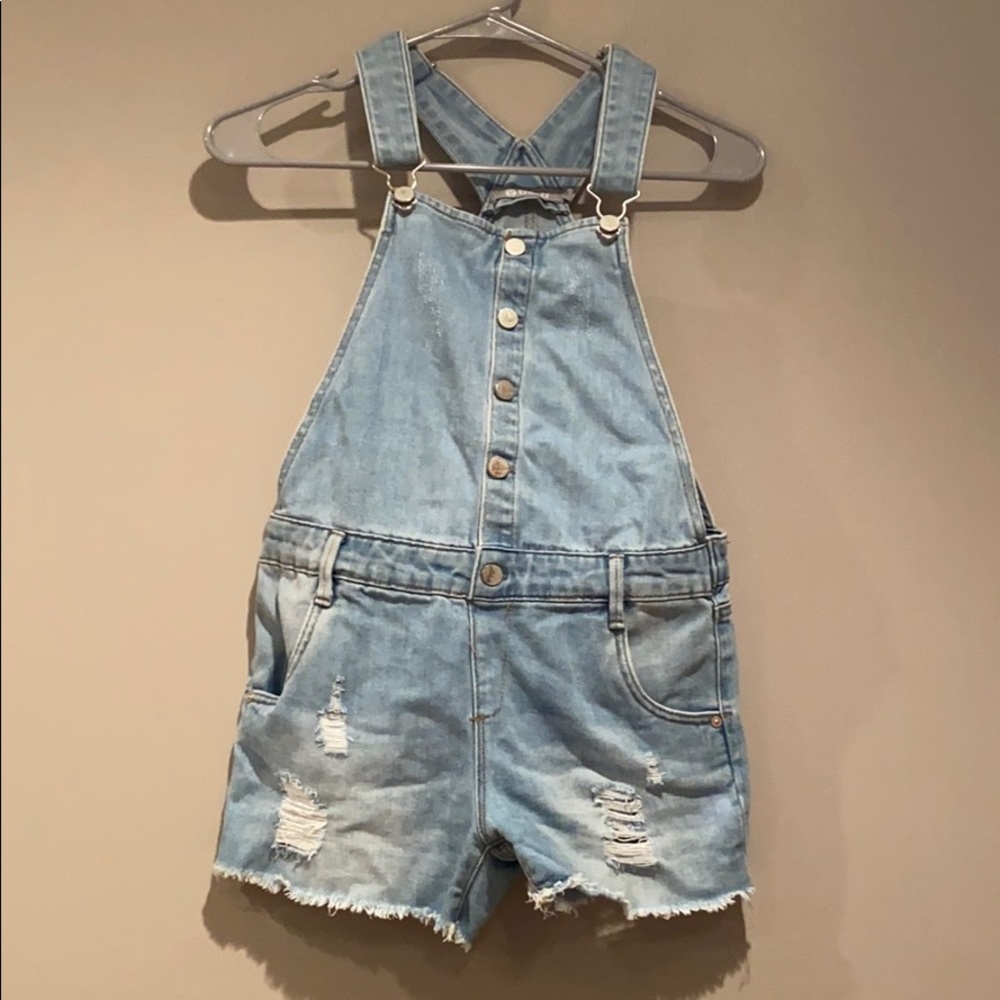Light Blue Denim Ripped Overalls